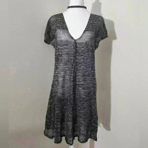 Pico Vela Bamboo Blend Knit Dress | Multi-Woven Deep V-Neck Mini Dress